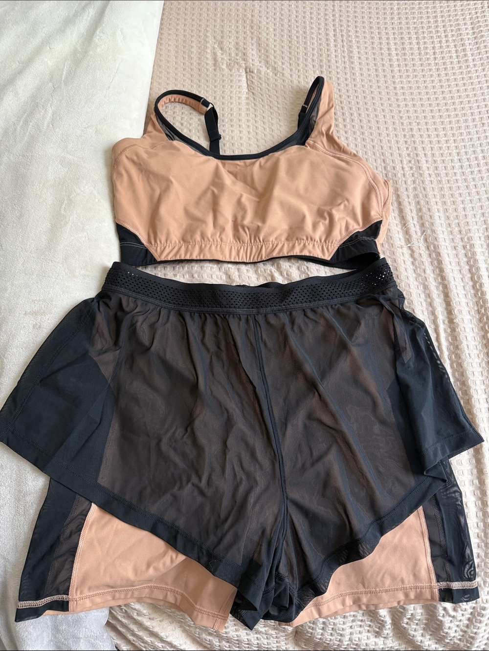 Savage X Fenty Nude and Black Active Bralette & Mesh Overlay Shorts